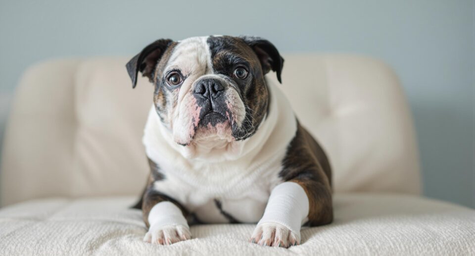 Bulldog with Bandage