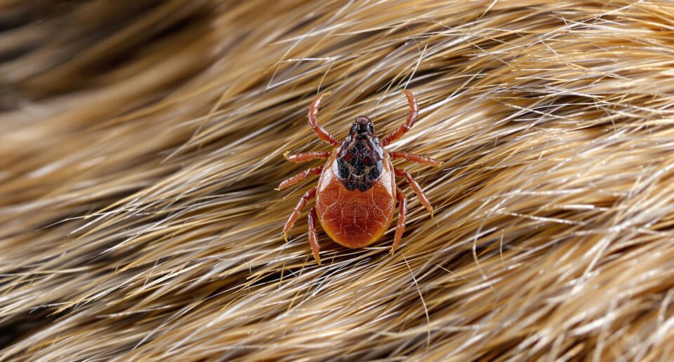 A tick on dog fur