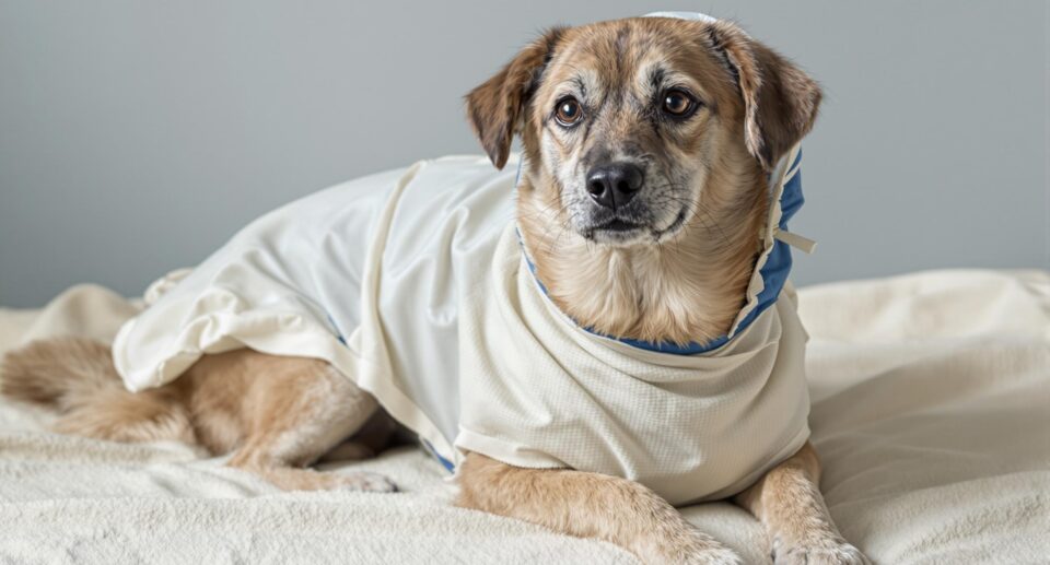 Dog Resting with Protective Cover on Burn
