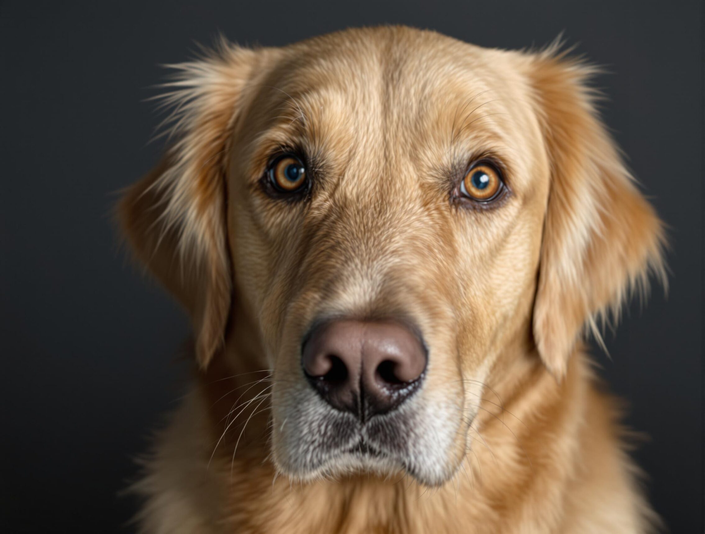 Portrait of a blonde retriever with amber eyes, vulnerable to tick and mosquito-borne illnesses without prevention.