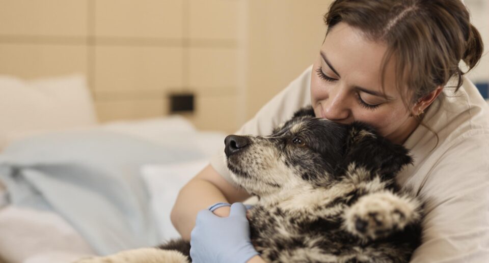 Pet owner providing emotional support to their dog during a seizure, highlighting care and compassion.