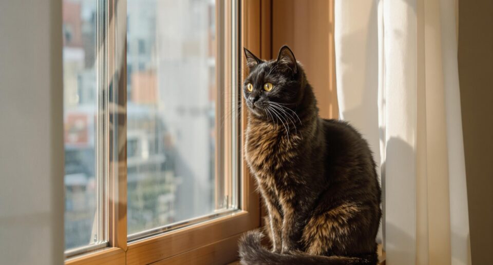 Cat sitting and looking out the window