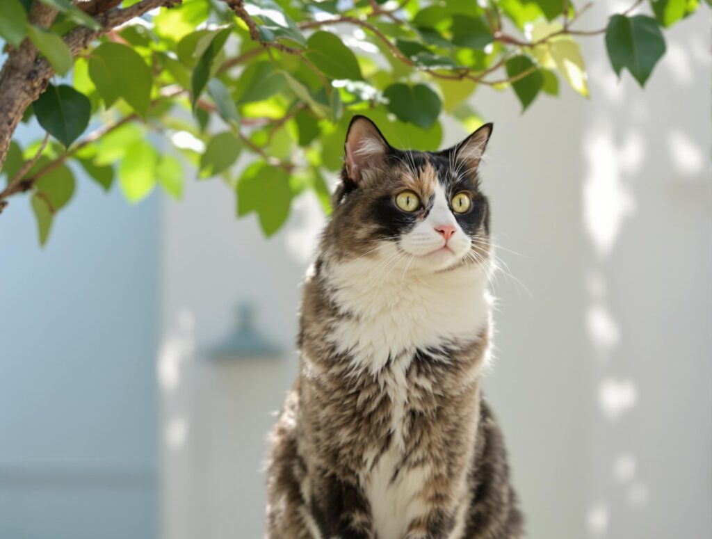 cat sitting outside in the shade