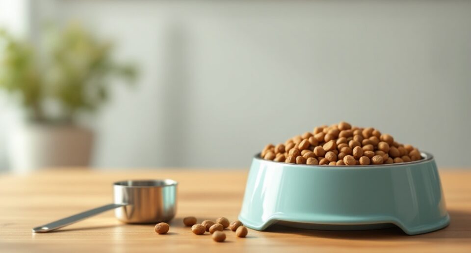 measuring-cup-beside-bowl-of-dog-food