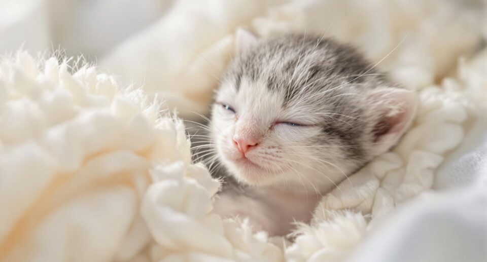 newborn kitten in a blanket
