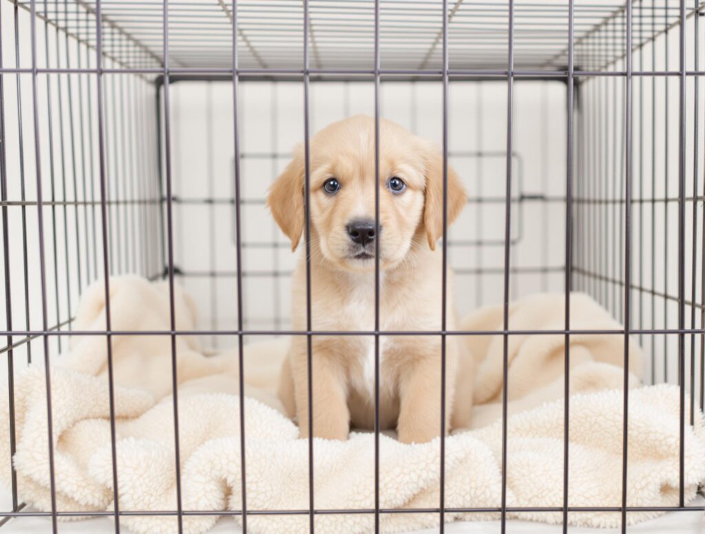 puppy in crate