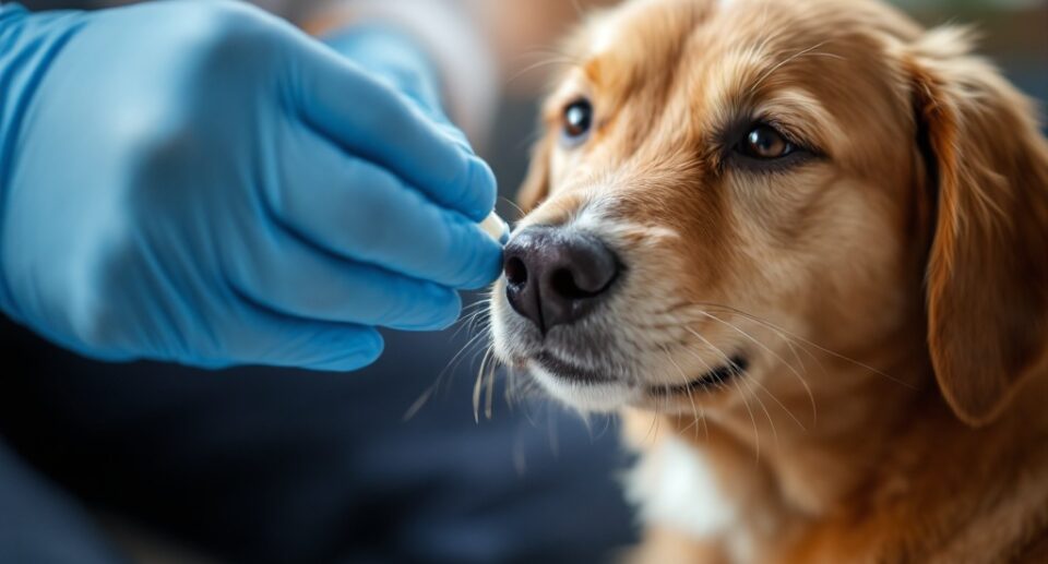 vet-with-gloves-gently-swabbing-a-dogs-nose