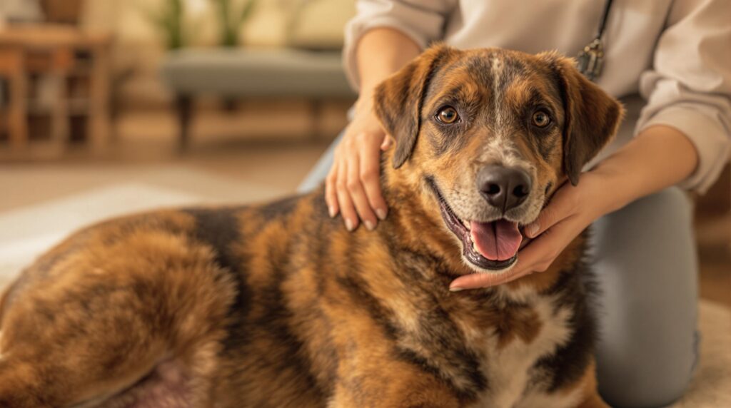 A dog being petted by its owner